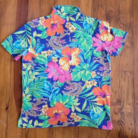 POLO RALPH LAUREN MEN SHIRT FEATHERWEIGHT MESH DRAGON HAWAIIAN BLUE ORANGE VTG L - Picture 5 of 8